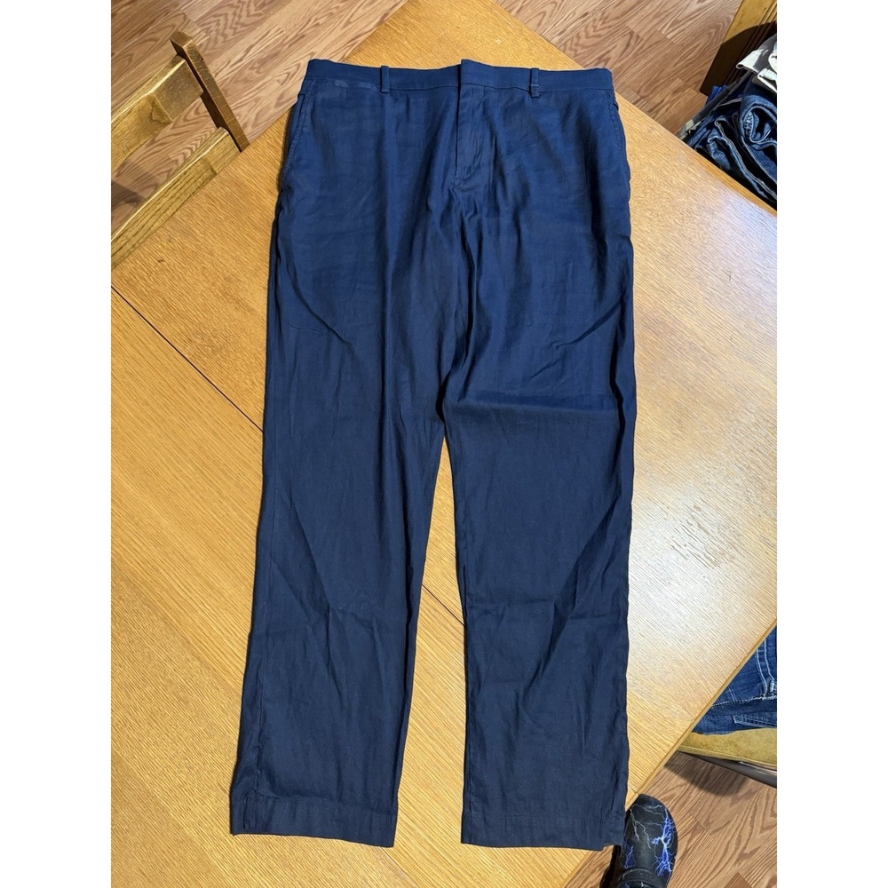 Ted Baker Kimmel Linen Blend Pants 38R Navy Slim Elastic Waist Mens NWT